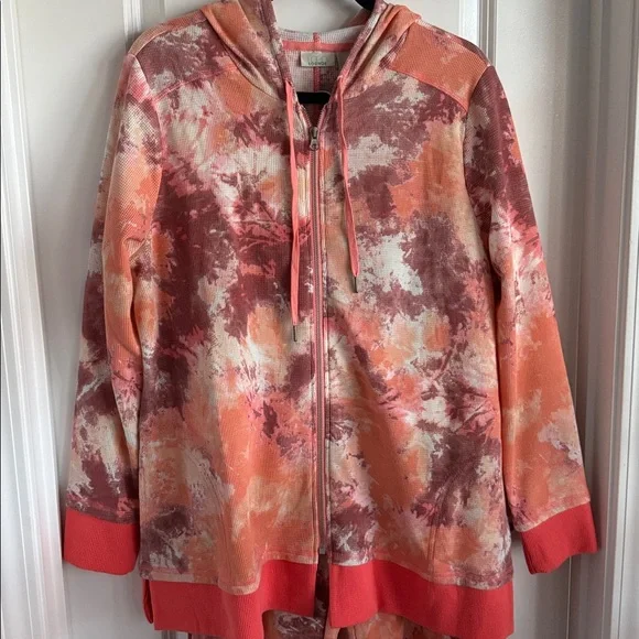 LOGO matching set of crop pant and front zip hoodie. Tie dye waffle knit. NWOT. - Picture 9 of 16